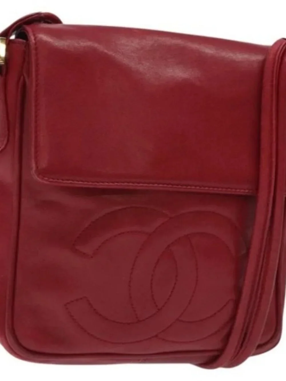 CHANEL COCO Mark Shoulder Bag Lamb Skin Red Gold CC Auth BA2939